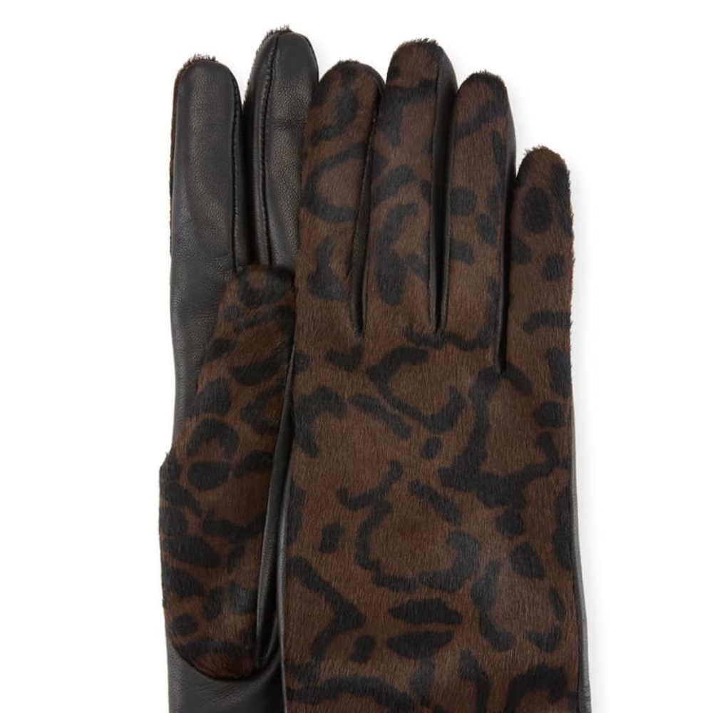 🌸 NWT Salvatore Ferragamo Leopard Print Leather Cashmere Lining Women's Gloves